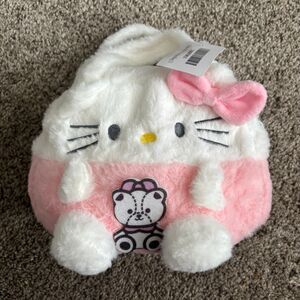 Girl's Pink/White Mini Plush Kitty Carry Handle Pink Bow Handbag 8"W X 9"H